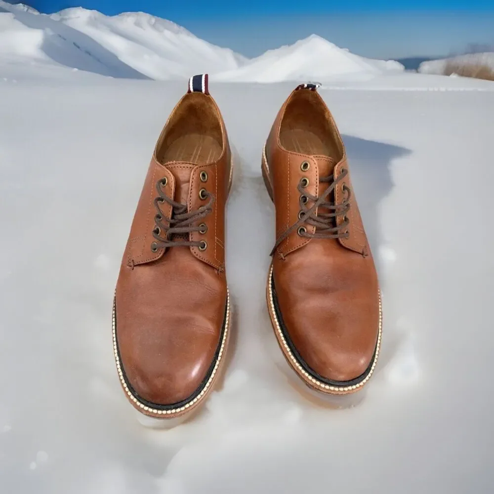 J Crew Oar Stripe Italian Shoes Leather Plain Toe Shoes Mens S 7.5